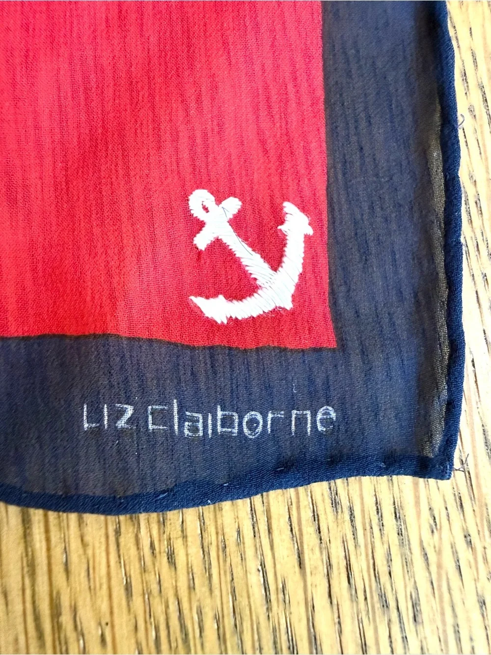 Liz Claiborne Silk Scarf Red Navy Anchor Print Nautical Preppy One Size